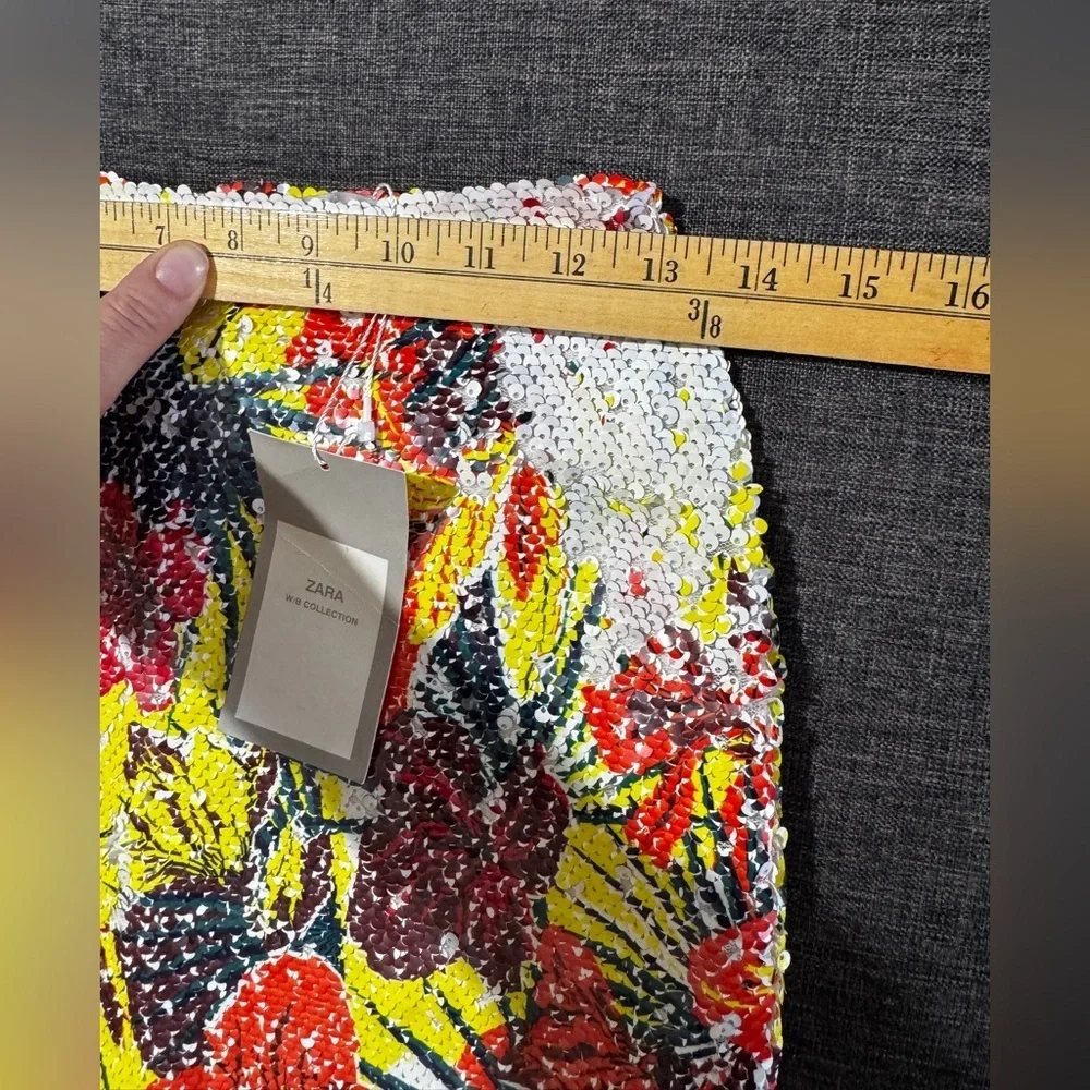 Zara Floral Sequin High Waisted Mermaid Fit and Flare Midi Skirt size small - Picture 10 of 15